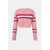 Hooded sweater base knit sweater short top contrasting color striped women