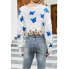 Spring V-neck ripped hole sexy exposed navel knitted sweater for women
