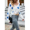 Spring V-neck ripped hole sexy exposed navel knitted sweater for women